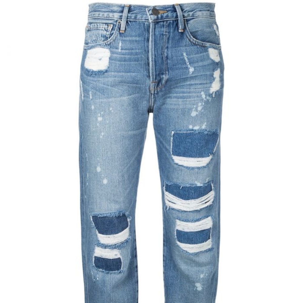 Frame Ripped Straight Leg Jeans